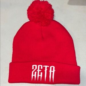 Red Sorority ZETA Beanie with Pom Pom